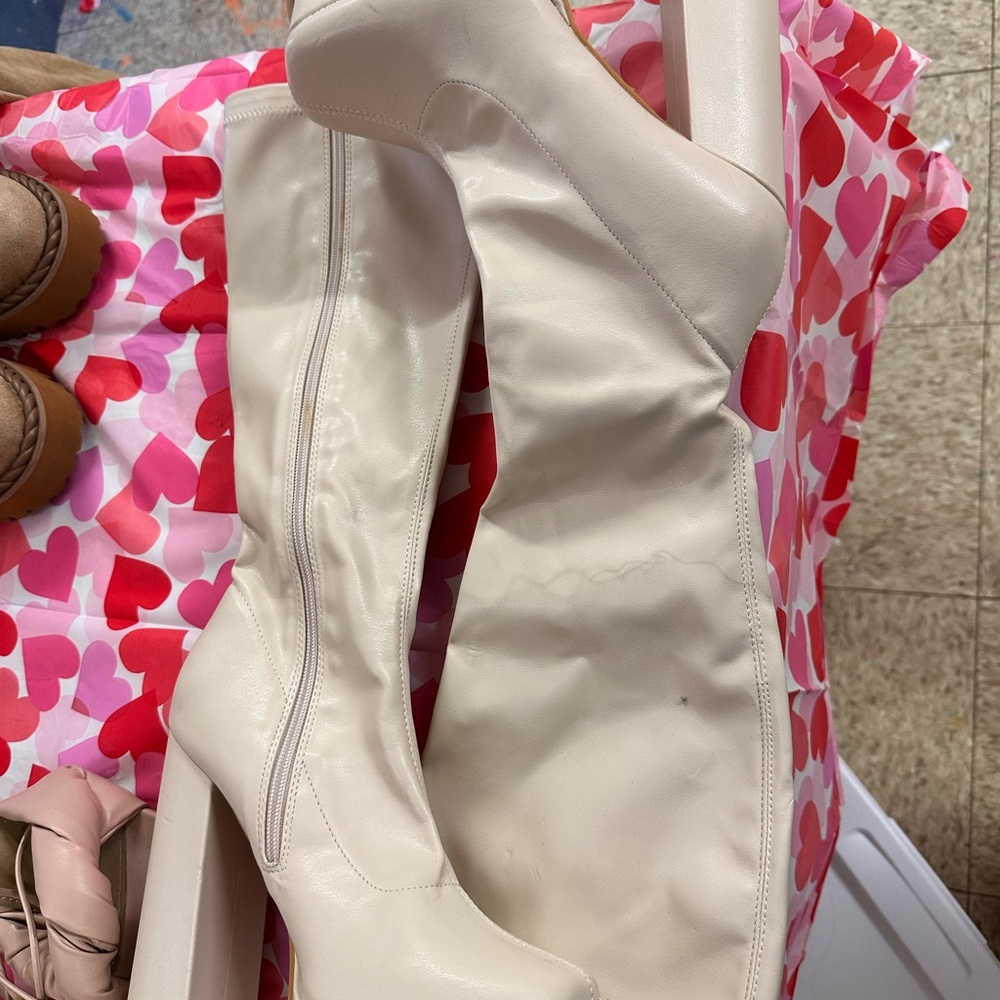 Miss Lola Cream Ankle Boots